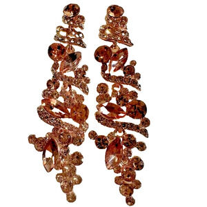 Rose Gold Crystal Chandelier Dangle Earrings Wedding Cocktail Prom Statement